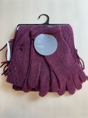 Kirklands Plum Knit Glove and Scarf Set